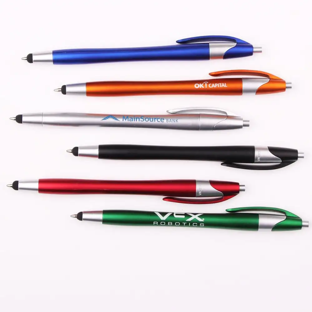 Custom Logo Promotional Pen Touch Screen Pen Logo Mobile Plastic Ballpoint Pen with Slim Stylus Novelty 1.0mm Writing Width