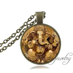 Drop Shipping Ganesha Statue Hindu Ganapati Vinayaka God Necklace,Vintage Lord Ganesha Indian Buddhism Jewelry for Women Men