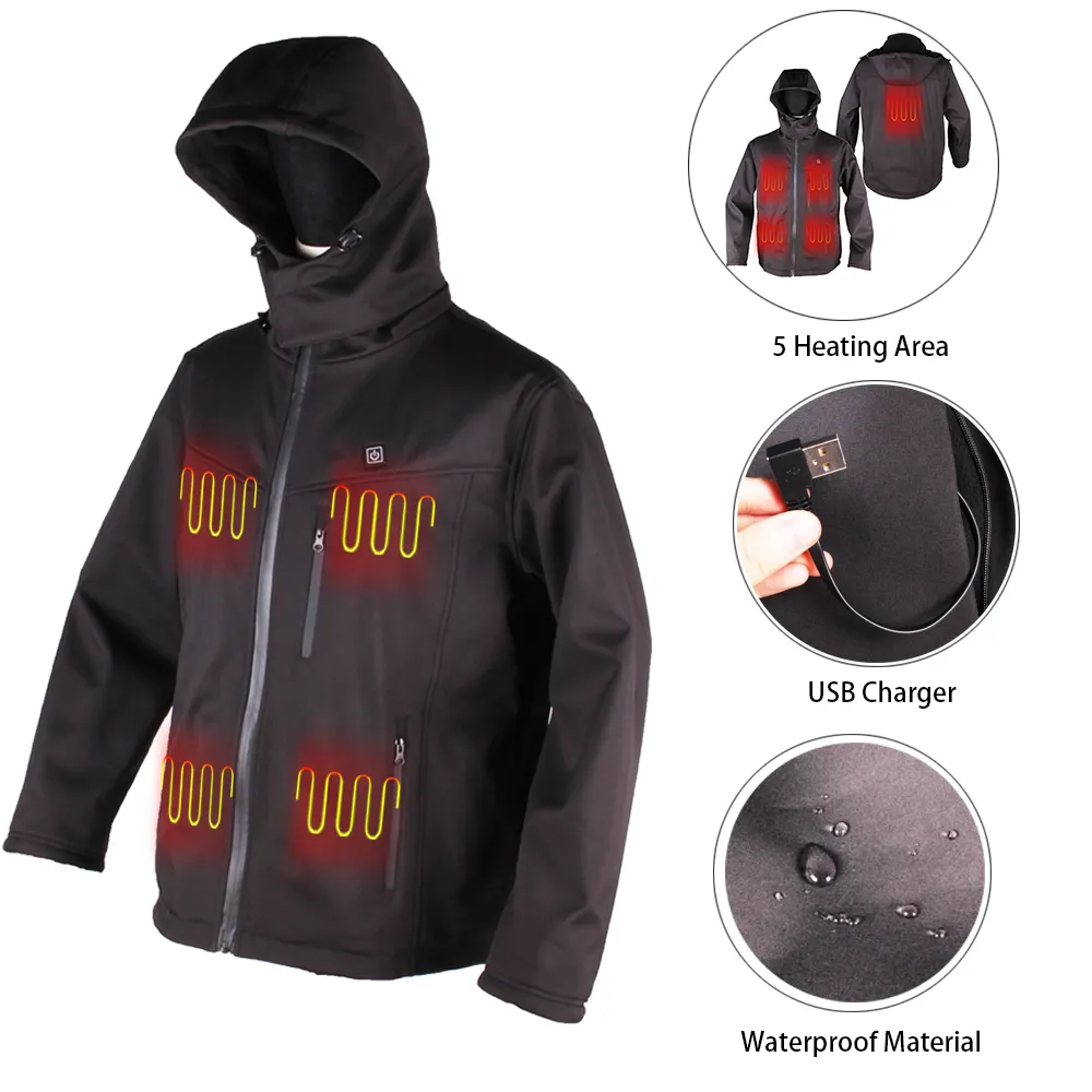 Abrigo calefactable de algodón para deportes de motocicleta, resistente al viento, con capucha, para exteriores, 5V, alimentado por USB
