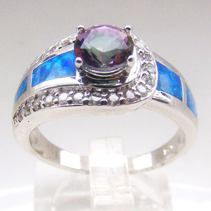 Fabricación china Alibaba piedra azul ópalo, plata con anillo de topacio místico, colorstone Joyería DR01407271R - Product Image 1