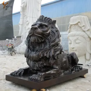 Large garden bronze sitting lion statue brass lion