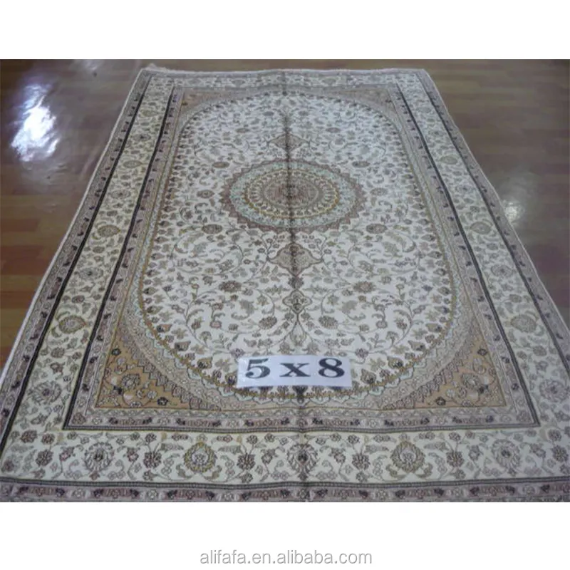 Karpet Sutra Antik Krem Persia, Karpet dan Karpet Ruang Tamu 5 'X 8' Garis 260