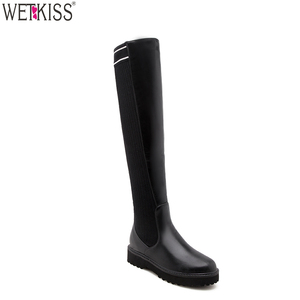 High Quality Women Footwear Round Toe Riding <strong>Boots</strong> Women Shoes OEM Solid <strong>Knitting</strong> Flat Winter <strong>Boots</strong> Slip on Stretch Knee <strong>Boots</strong> - Product Image 1