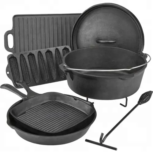 Juego de utensilios de cocina de hierro fundido para patio exterior, sartén, olla, Horno Holandés, gran oferta