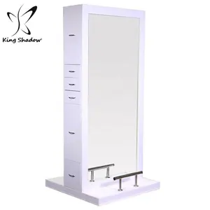 Salon furniture double sided salon mirror stations hair styling mirror station with drawers