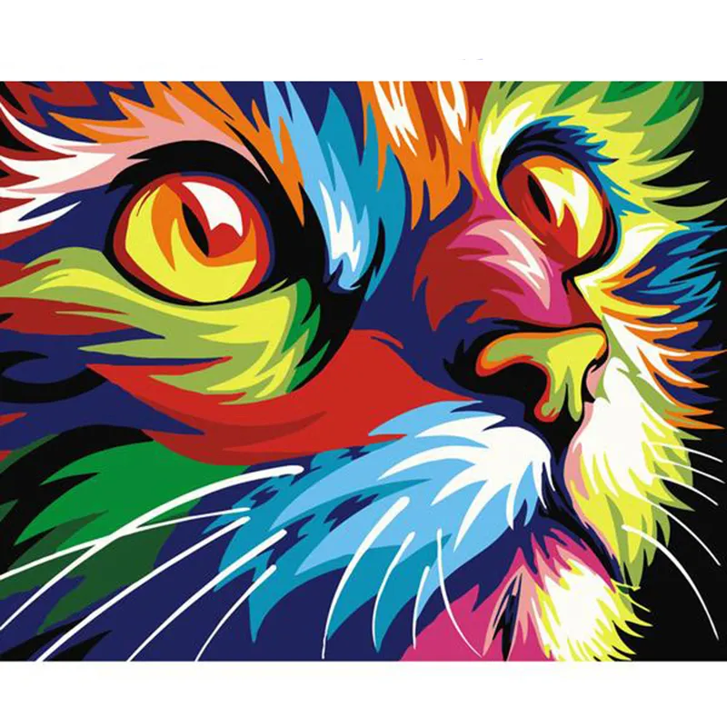 CHENISTORY 99136数字による動物の猫の絵キャンバスの絵、数字による抽象的な額入りの油絵
