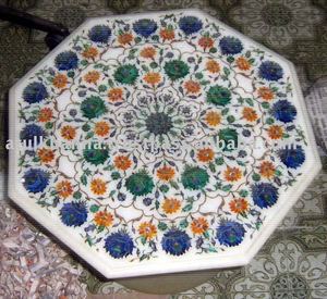 ท็อปโต๊ะหินอ่อนสีขาวฝังลาย Pietra Dura - Product Image 1