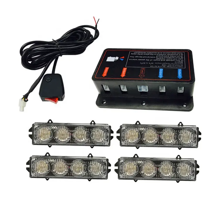 12V 16LED weiß gelb bernstein rot blau LED Auto Kühlergrill Not blitz Blitzlicht