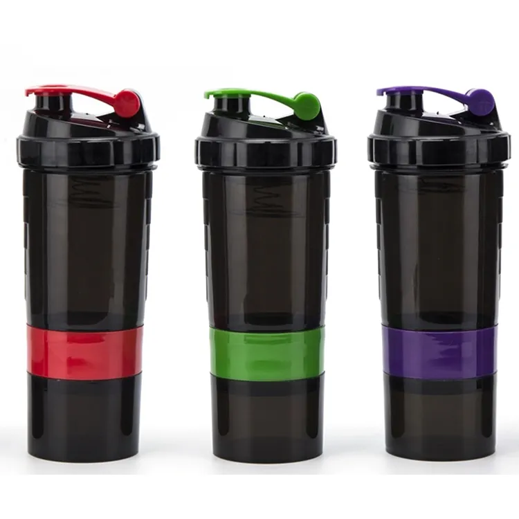 Mkas 500Ml 3 Lagen Gym Shaker Beker Fles Bpa Gratis Groothandel Custom Logo Gym Plastic Proteïne Shaker Fles