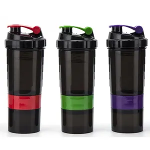 MKAS 500ml 3 layers Gym Shaker Cup Bottle Bpa Free Wholesale Custom Logo Gym Plastic Protein Shaker Bottle