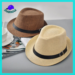 Gros promotionnel pas cher <span class=keywords><strong>prix</strong></span> <span class=keywords><strong>parasol</strong></span> chapeau ceinture <span class=keywords><strong>en</strong></span> cuir d'été de <span class=keywords><strong>paille</strong></span> fedora chapeau - Product Image 1
