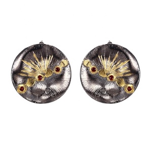 Design personnalisé vintage noble rond plaqué or zircon incrusté de grenat rouge ensemble de bijoux - Product Image 2