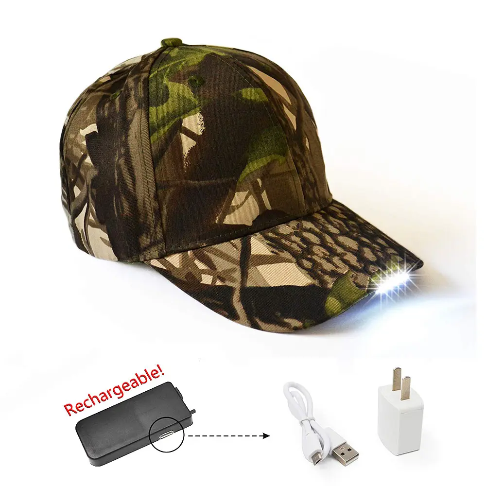 USB Rechargeable 4 LED Camo Snapback Hat 5mm Light for Night Outdoor Fishing Hiking Camping