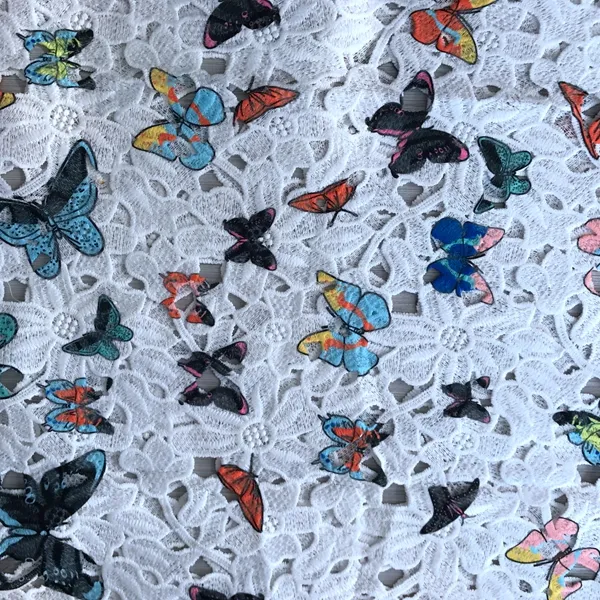 Kain Triko Rajut Desain Kupu-kupu dan Bunga Bordir Poliester 100% untuk Garmen