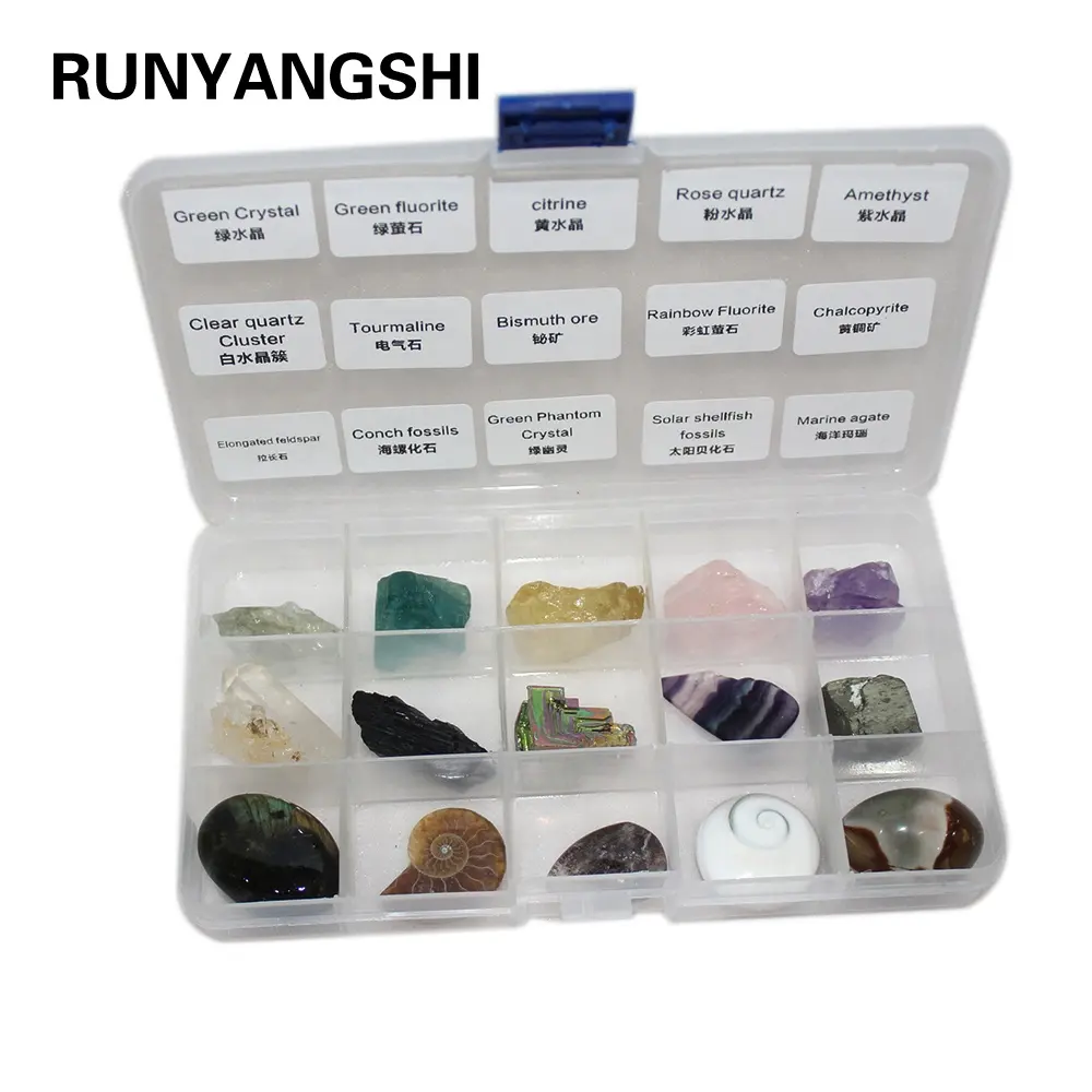 Natural Mineral Fossil Crushed Stone specimen Collection crystal Gift Box set