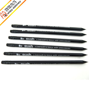 Großhandel Schulbedarf Schwarze Holzbleistifte mit Radiergummi-Aufsatz Individuelles Logo Matt Komplett Schwarz Werbe-HB-Bleistifte - Product Image 5