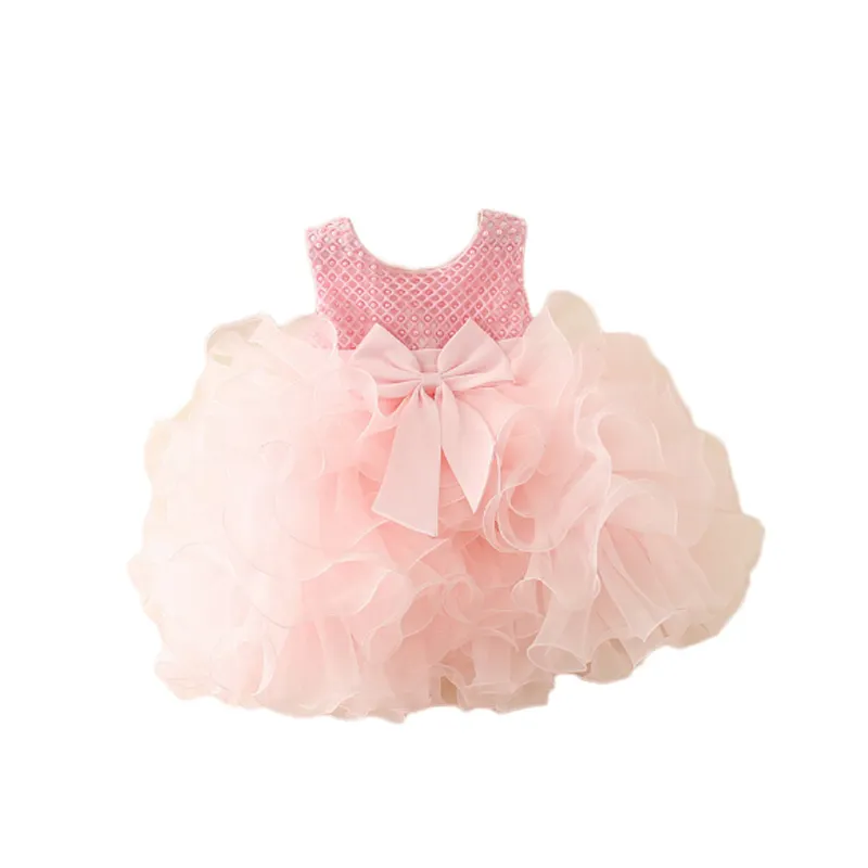 2023 hot sale kids Clothing Boutiques mini Flower Girls Tutu Dress pink baby dress