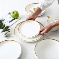 Ensemble de vaisselle en céramique Simple bord doré de Style nordique assiette à Steak occidentale en porcelaine de luxe pour bol à salade de riz domestique