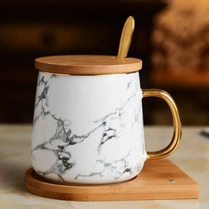 Tazza da caffè in marmo grigio ceramico con manico dorato tazze da tè e tazze in porcellana con logo personalizzato - Product Image 4