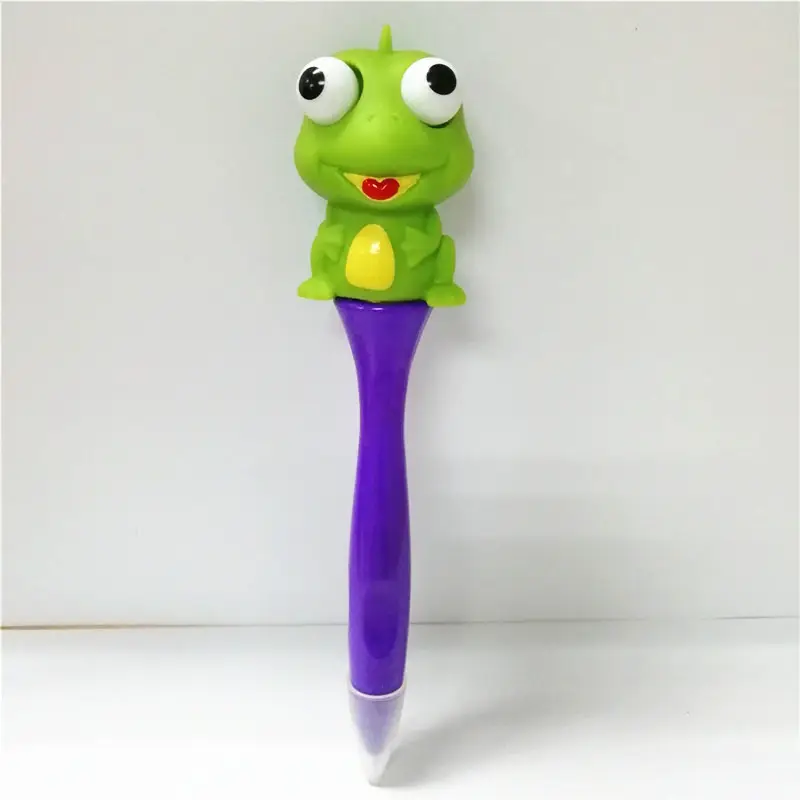 カスタムアイポップスクイーズプラスチックペン、ロゴ付き、3Dカエル動物PVCボールペン