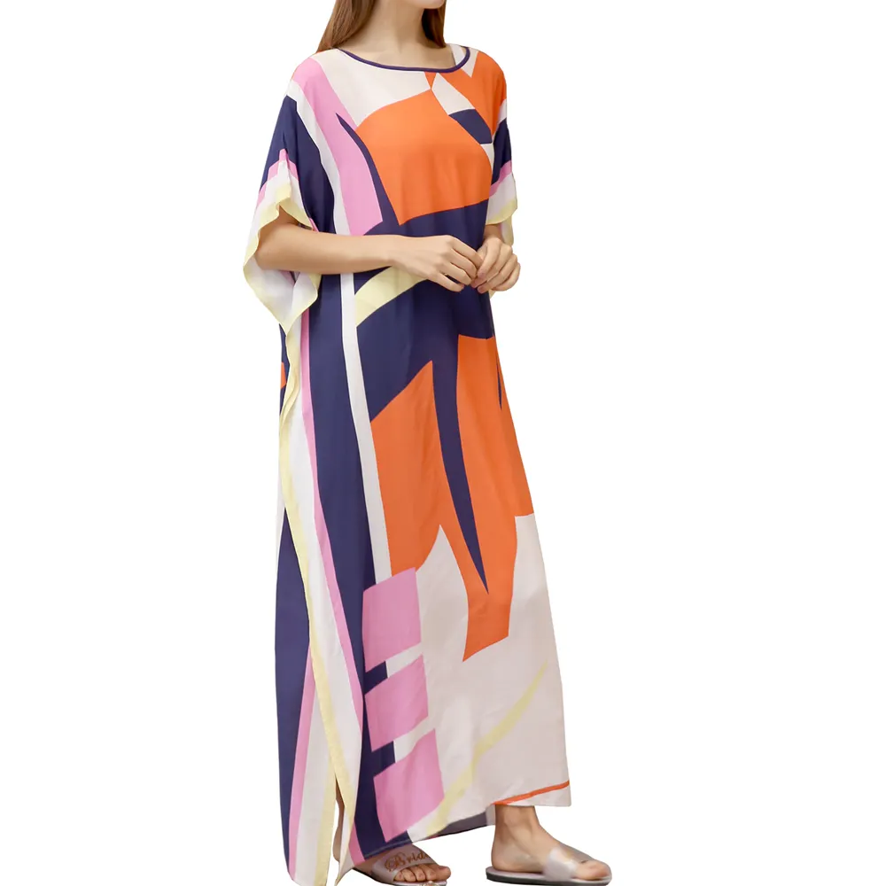Nieuwe collectie rayon zomer jurk vrouwen beach Hawaiian badmode print geometrische lange maxi jurken cover up tuniek
