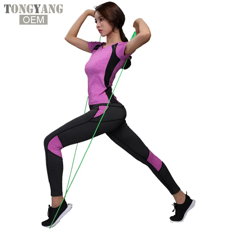 TONGYANG-Conjunto de Yoga para mujer, ropa de gimnasio, camisa de tenis + pantalones ajustados para correr, entrenamiento, mallas de Yoga, traje deportivo de talla grande