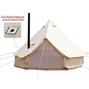 Campainha de algodão à prova d'água, 4m, tenda de acampamento familiar, com buraco para fogão, tubulação, área externa, barraca