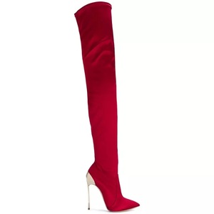 Signore di modo Calzature Raso Alti Stiletto Stretch Stivali Scarpe Da <span class=keywords><strong>Donna</strong></span> In Metallo Punta a punta Stivali Tacco Alto Sopra Il Ginocchio OEM - Product Image 2