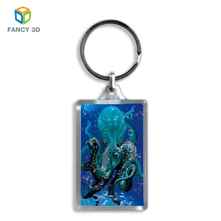 Zebulun Plastic 3D Lenticular Key Chain for Hotel Print Acrylic Digital Photo Keychain March Expo Popular Sea Octopus