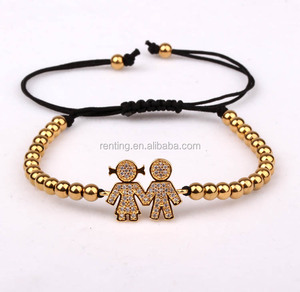 Bracelet plaqué or 18K, avec breloque <span class=keywords><strong>en</strong></span> macramé, bijoux perlés, <span class=keywords><strong>en</strong></span> acier inoxydable, pour fille et garçon, nouvelle mode - Product Image 4