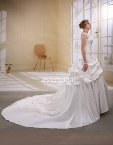 A-Line Strapless Arrastrarse Largo vestido <span class=keywords><strong>de</strong></span> Novia <span class=keywords><strong>de</strong></span> Cuentas Y Arrugada AS01102 - Product Image 1