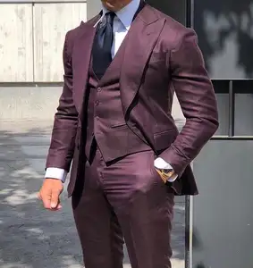 Bordo erkek resmi takım elbiseler smokin Blazers takım elbise yüksek kalite Custom Made 3 adet (ceket + pantolon + yelek) en iyi erkek Grooms erkekler