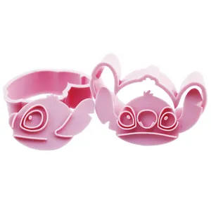 4 pcs Plastic custom cookie stamp 3d cartoon pink cookie cutter and stamp set embossed