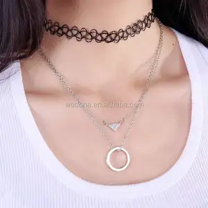 STRETCH TATTOO CHOKER & REAL LEATHER CORD NECKLACE PENDANT HIPPY