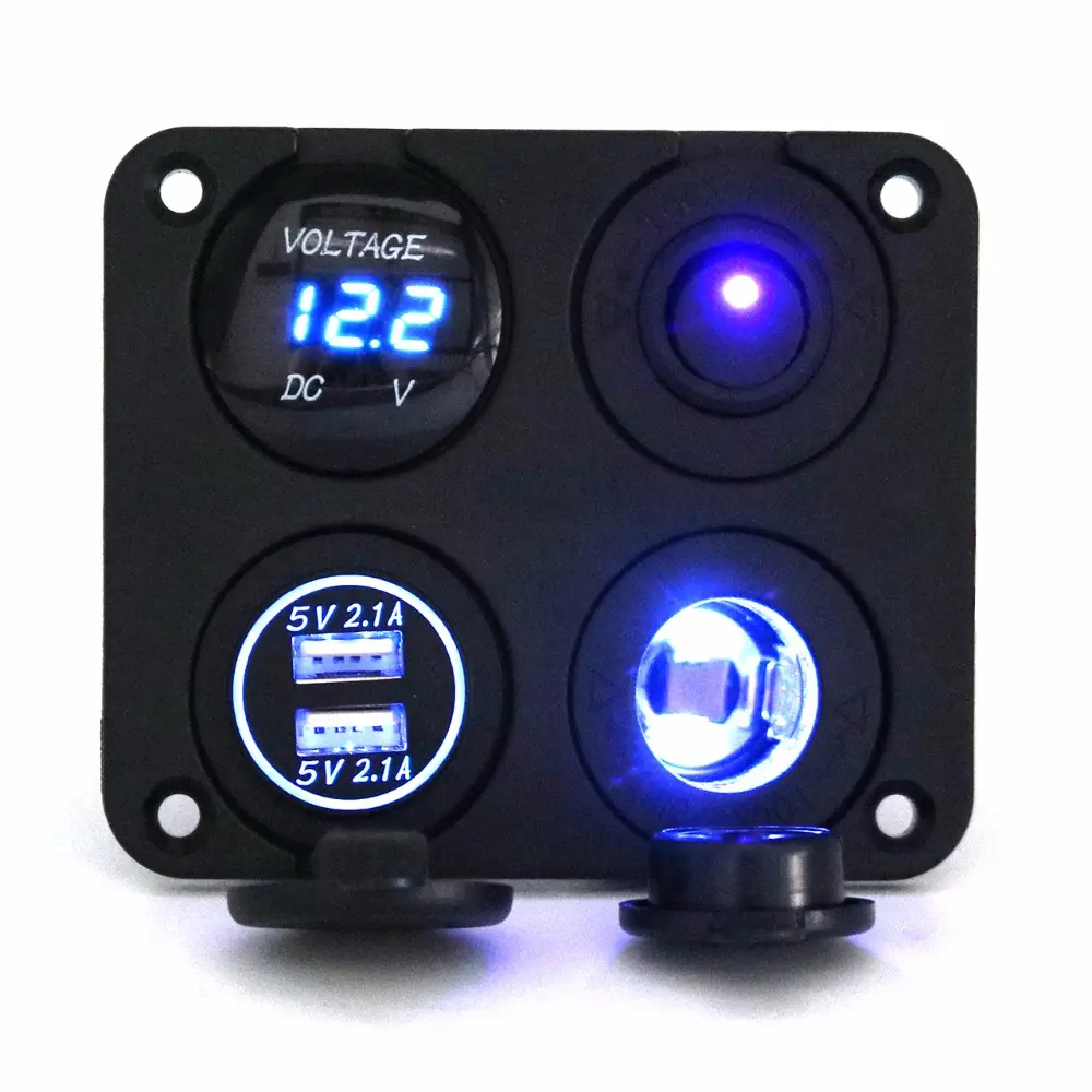 Car RV Boat 4.2A Dual USB Car Charger+Female Cigarette Lighter Socket+Waterproof Switch+Digital DC Voltmeter