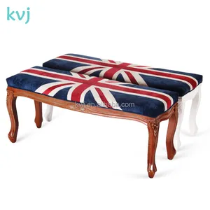 KVJ-7624 union jack fabric wooden customized ottoman stool