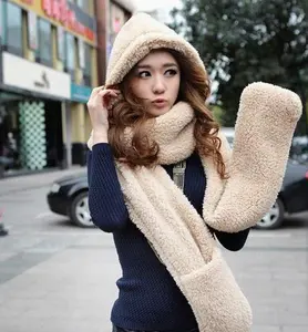 Best Quality Soft Winter Warm Hoodie Gloves Pocket Hat Scarf