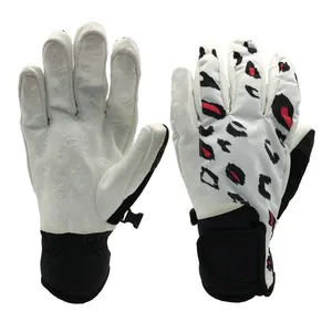 Custom printing fashion design white ski gloves for women