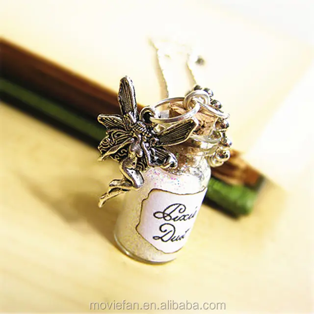 Pixie Dust Glass Bottle Necklace Glass Vial Pendant Fairy Dust Charm Pixies Fairy Tale jewelry silver tone