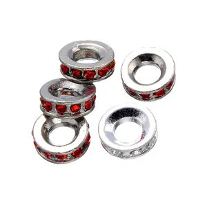 Toptan Moda 14mm Gümüş Metal DIY Avrupa Kristal Rondelle halka boncuk