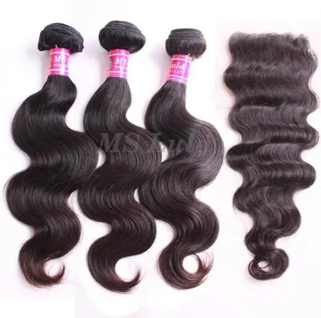 3 bundles hair weaves add 1 closure virgin body wave human hair on a big sale