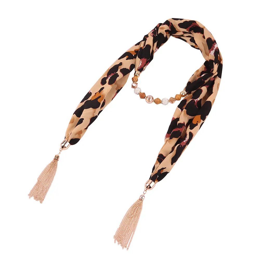 Wholesale 2019 newest necklace beaded scarf fashion leopard print women pendant jewelry scarf