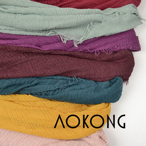 Hijab en crèpe de coton pour les femmes musulmanes, châle froissé, de style islamique, doux et long, premium, 70 couleurs, en vogue - Product Image 2