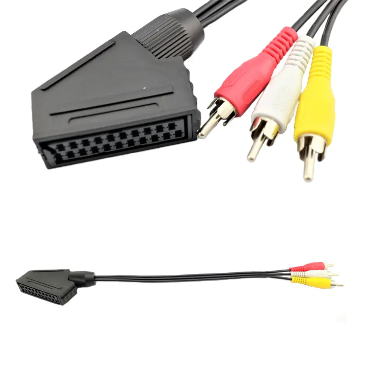Europe audio&video 21P scart connector female to 3 RCA male cable with plastic hood