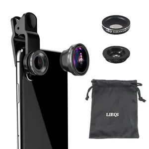 LQ-011 通用剪辑 3 合 1 手机镜头 0.65X 广角，fisheye，微距变焦镜头适用于智能手机