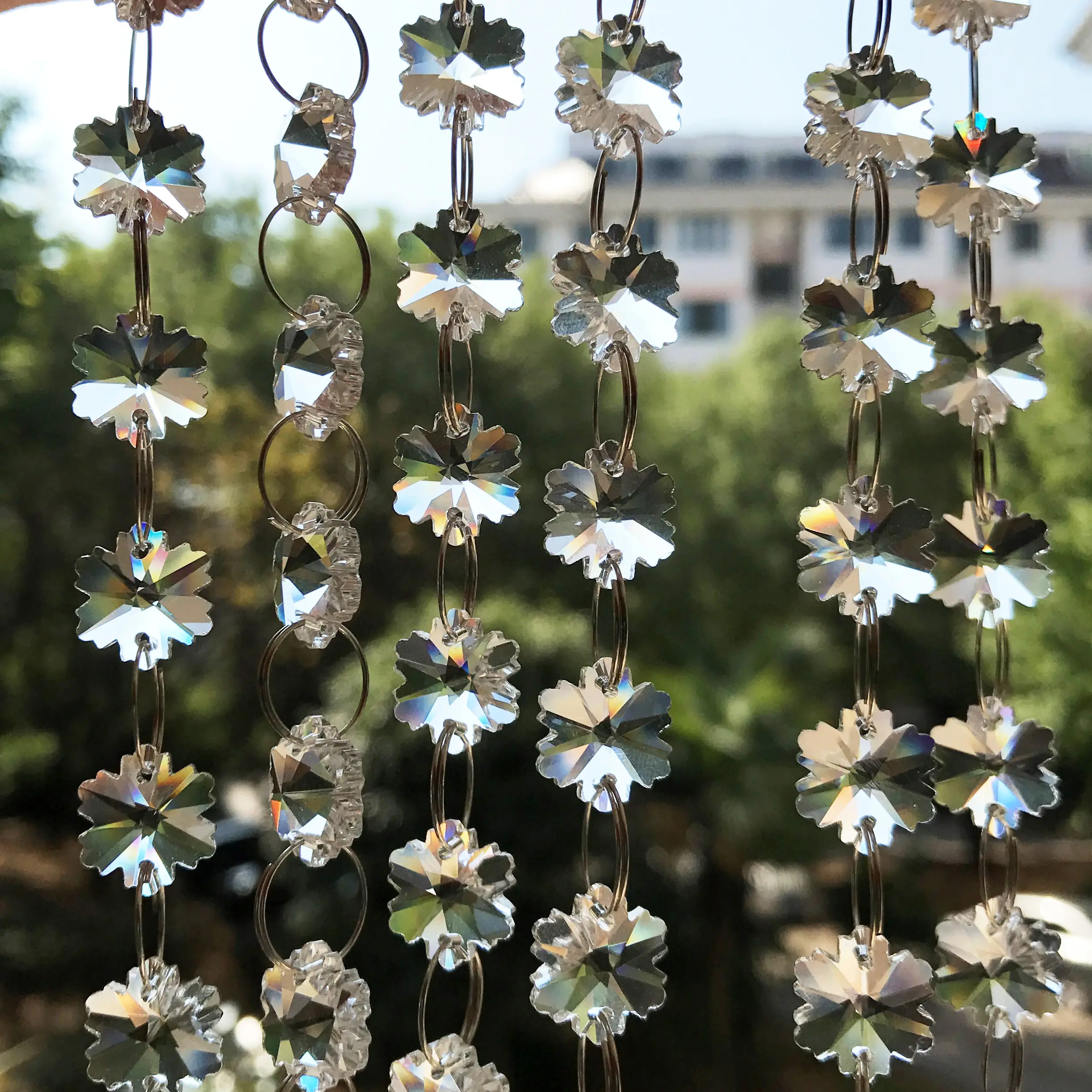 14mm 1 Meter Kristall Schneeflocke Kristall Perlen Kette für Weihnachts baum Hochzeit Girlande