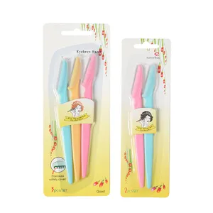 Fashion Colorful 3pcs/blister Card Safety Eye Brow Eyebrow Trimmer Razor Set Best Manual Mini Eyebrow Hair Trimmer