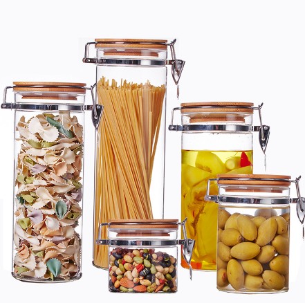 clear Insulated borosilicate glass storage container glass jar with metal buckle borosilicate glass jar
