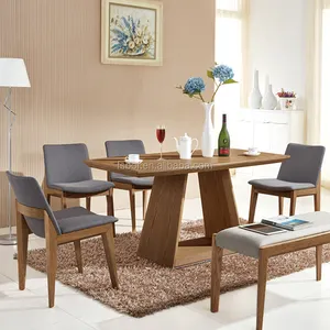 indoor simple wood chair and 4 seater wood dining table with long bench EC013