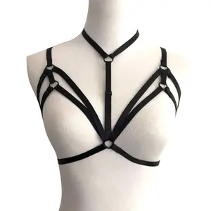 Desain Baru Bra Harness Seksi Pentagram Perban Seksi Bra Bertali Elastis Wanita Tanpa Cup Bra Bulan Madu